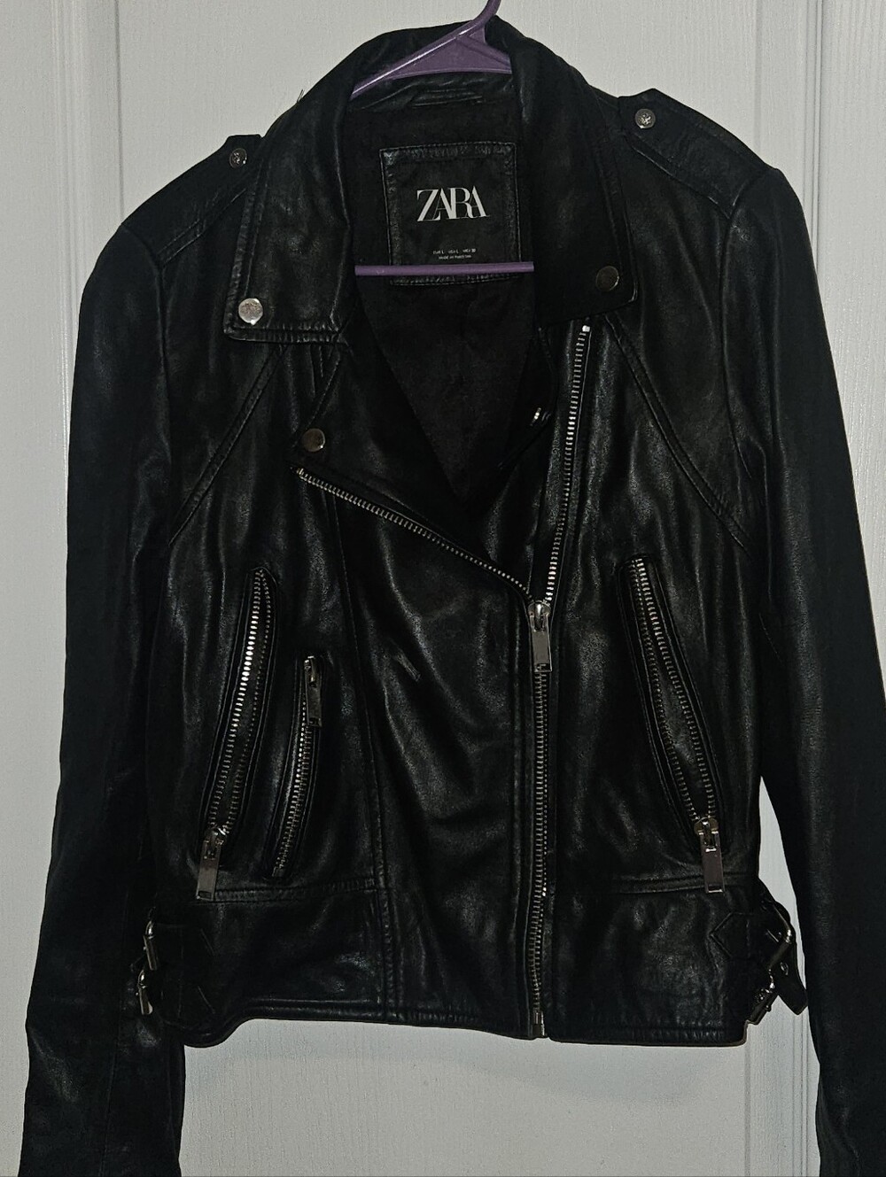 Zara Black Faux Leather Biker Jacket with Zip Details